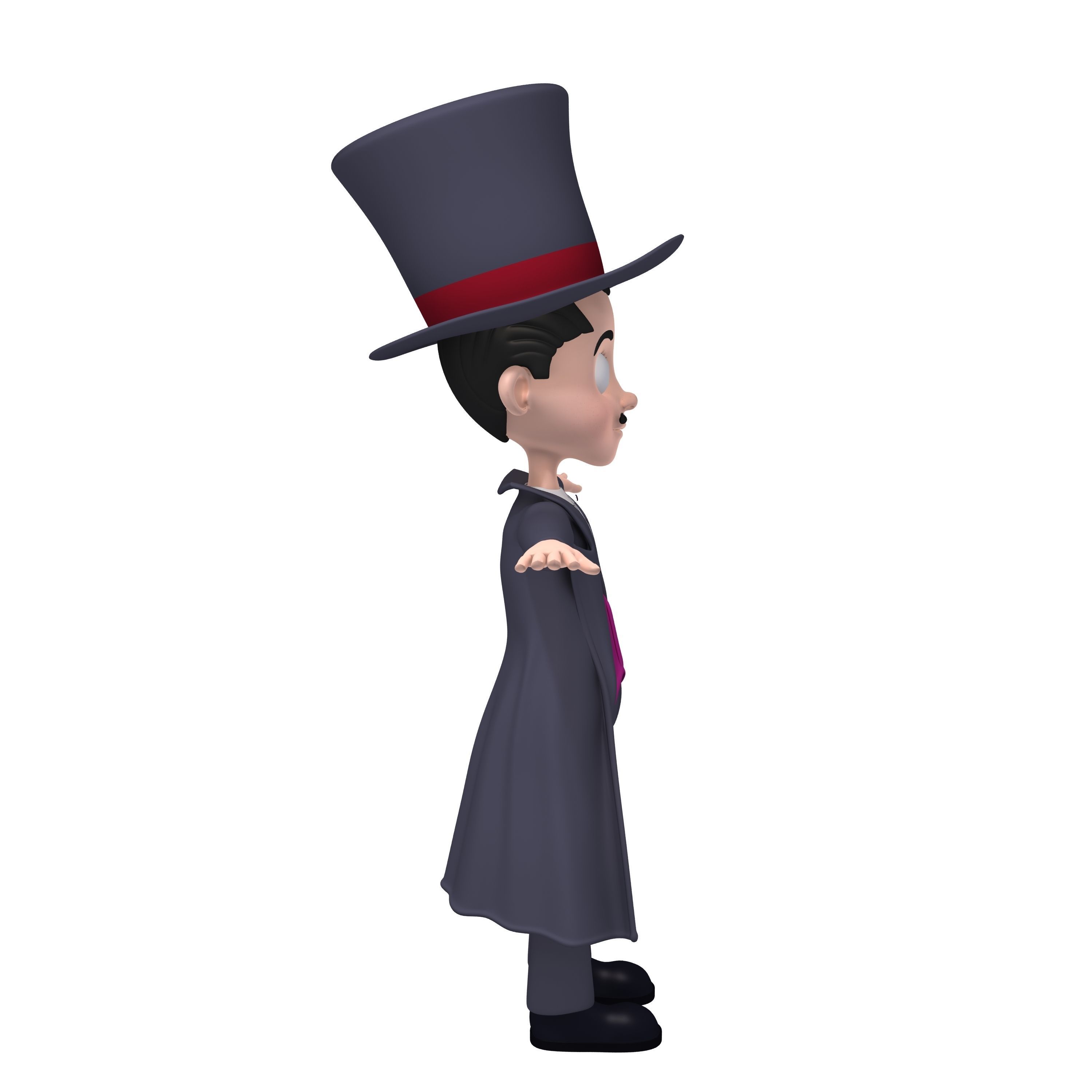 Magician cartoon character wearing top hat 3D model_8