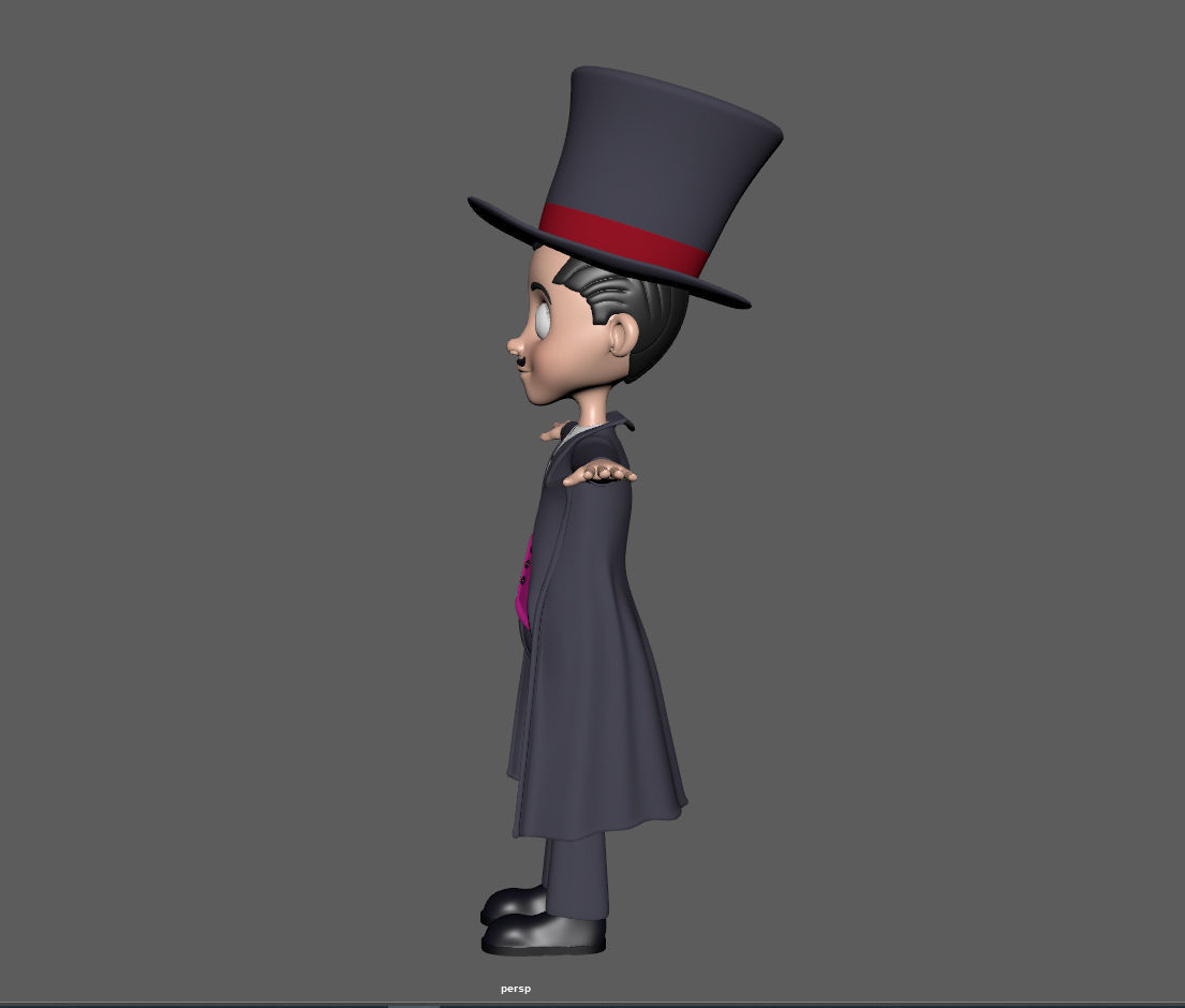 Magician cartoon character wearing top hat 3D model_11