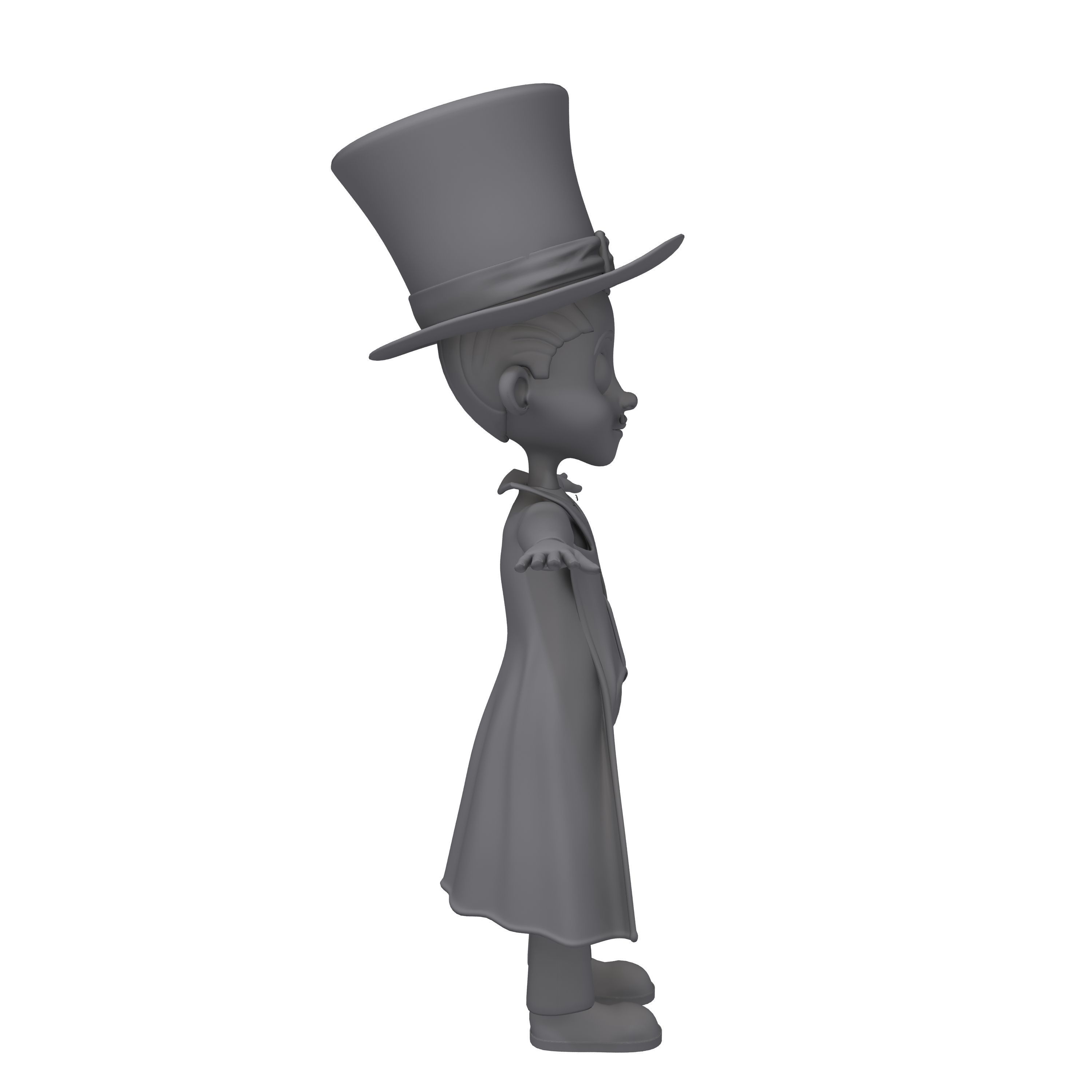 Magician cartoon character wearing top hat 3D model_3