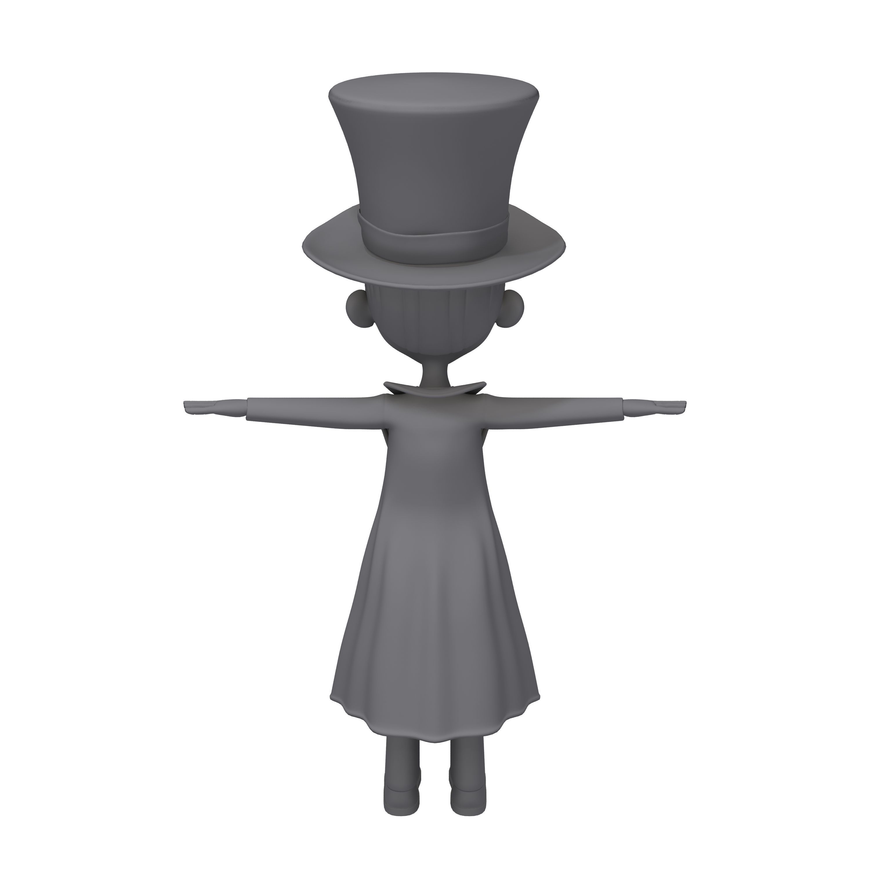Magician cartoon character wearing top hat 3D model_4