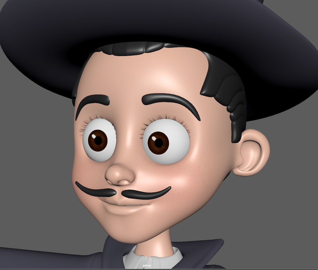 Magician cartoon character wearing top hat 3D model_14
