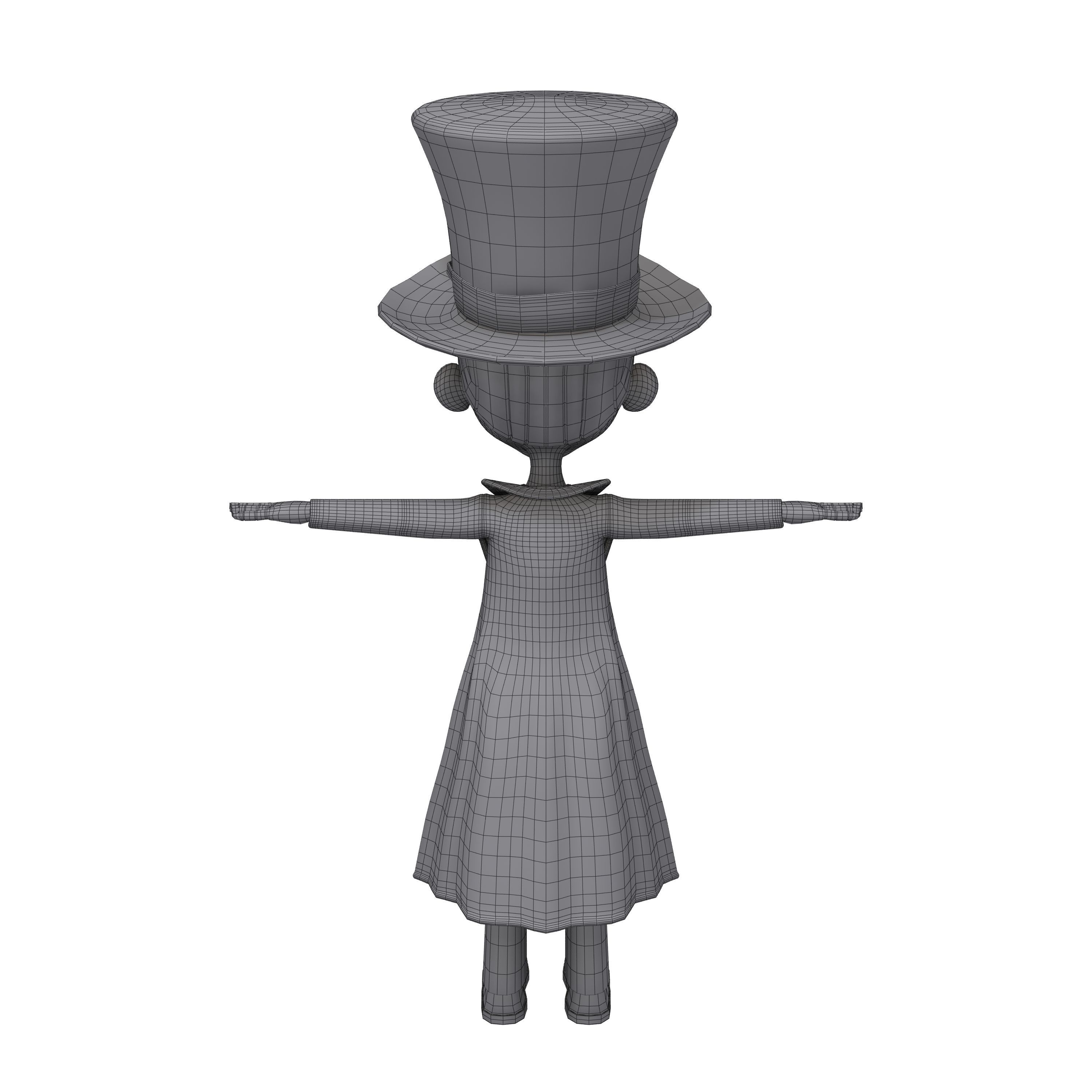 Magician cartoon character wearing top hat 3D model_7