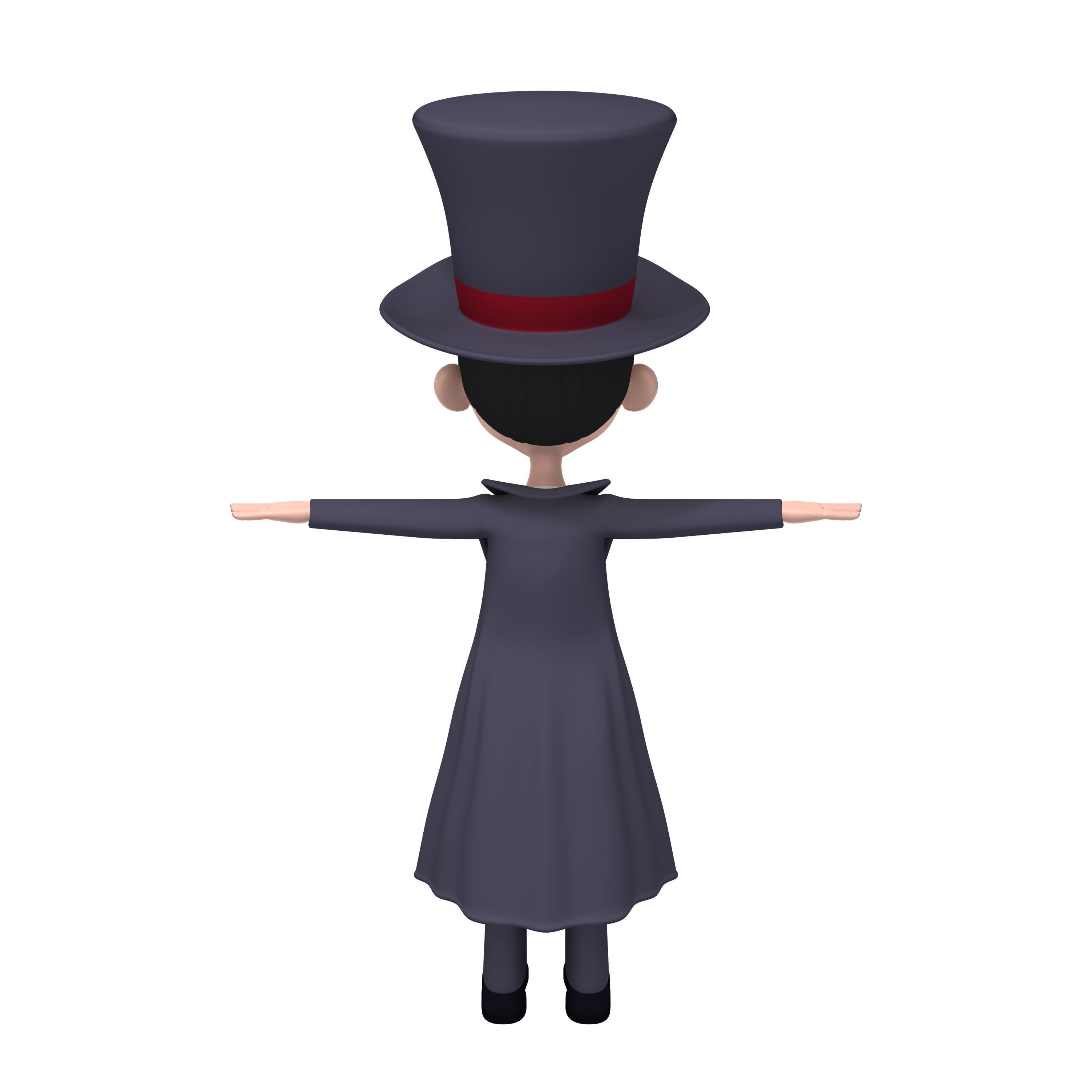 Magician cartoon character wearing top hat 3D model_9