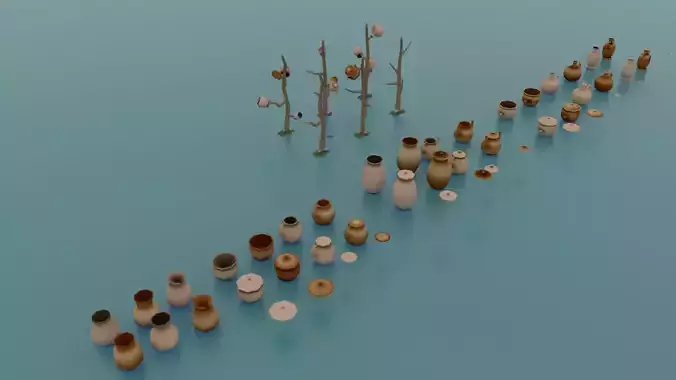 Low poly earthenware vases and pots Low-poly 3D model