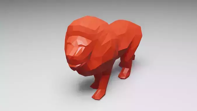 Low Poly Lion polygonal sculpture of 3D print model