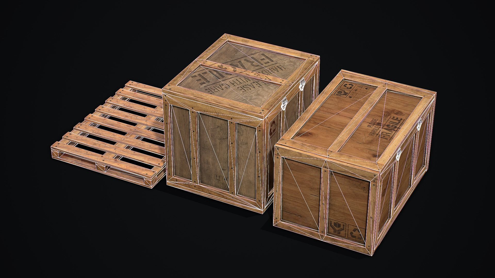 Wooden Shipping Container Low-poly 3D model_10
