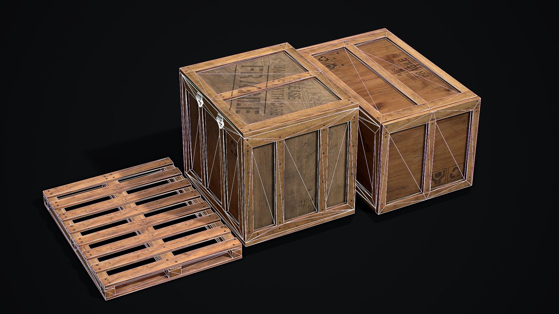 Wooden Shipping Container Low-poly 3D model_8