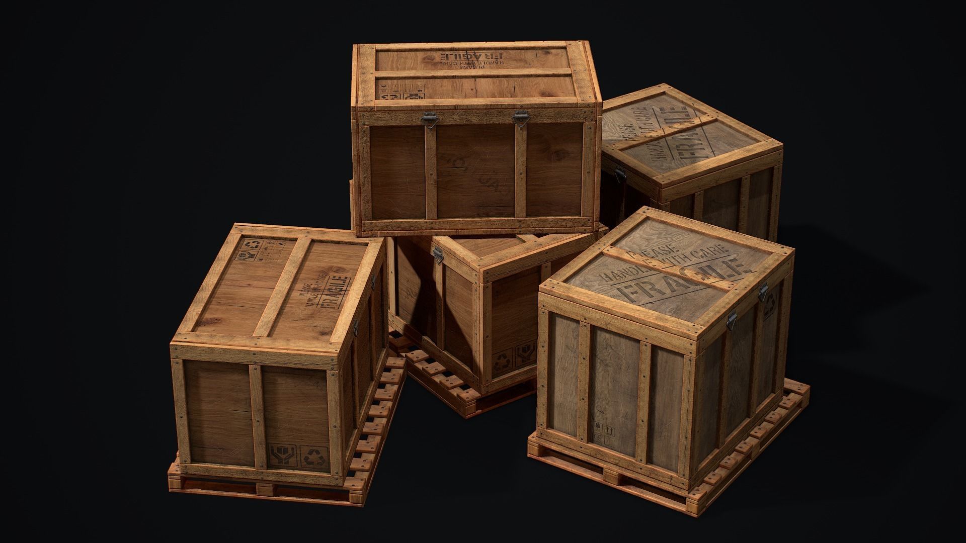Wooden Shipping Container Low-poly 3D model_6