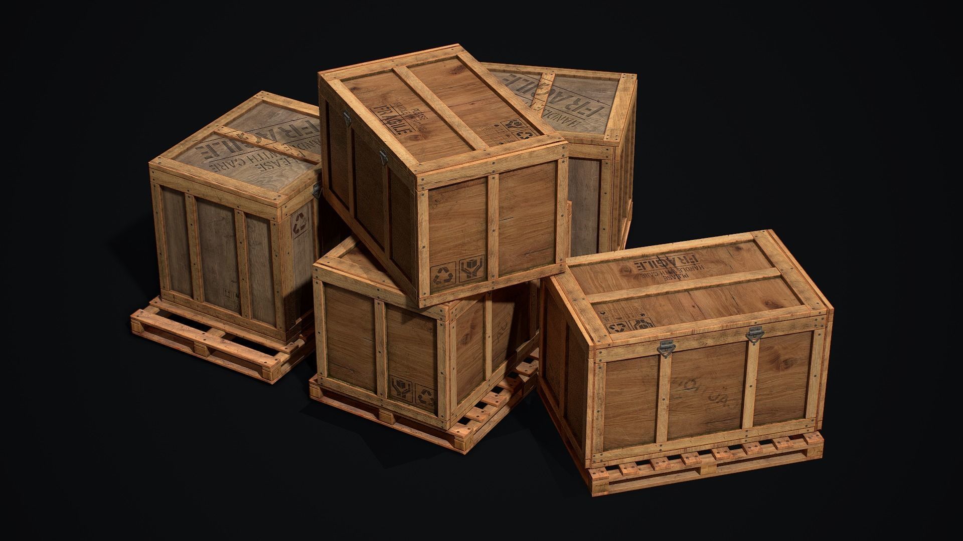 Wooden Shipping Container Low-poly 3D model_2