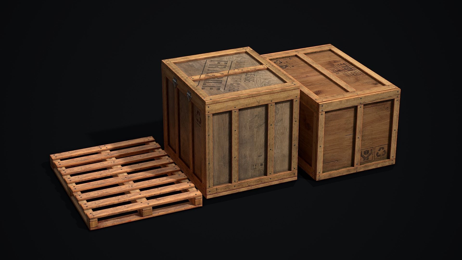 Wooden Shipping Container Low-poly 3D model_5