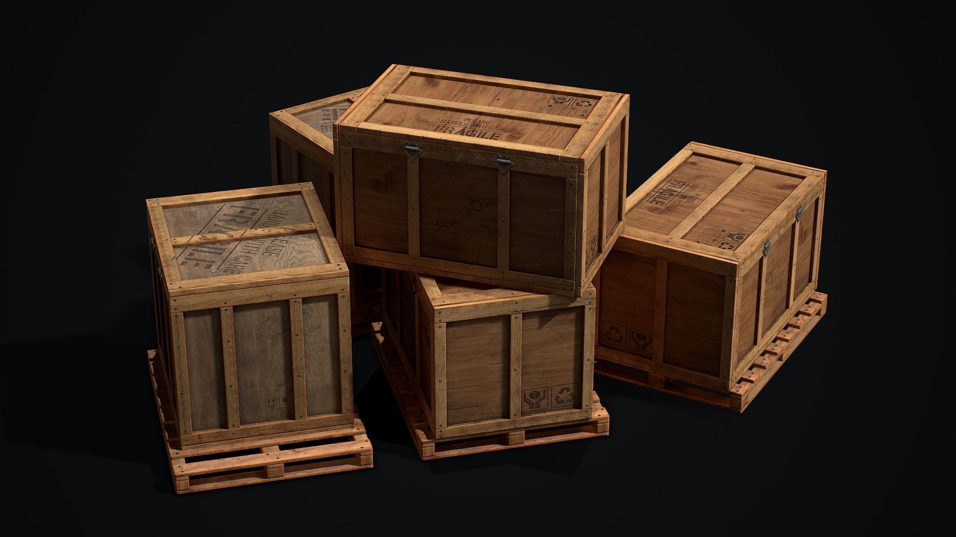 Wooden Shipping Container Low-poly 3D model_4