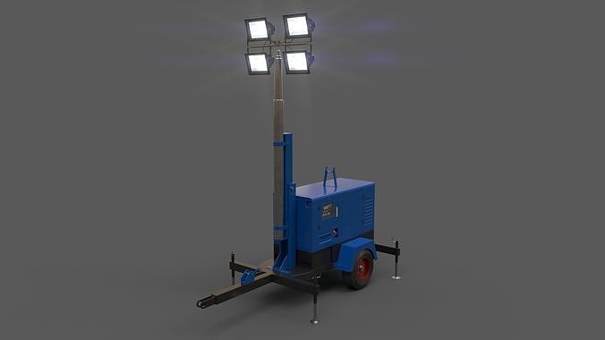 PBR Mobile Light Tower Generator A - Blue  Low-poly 3D model