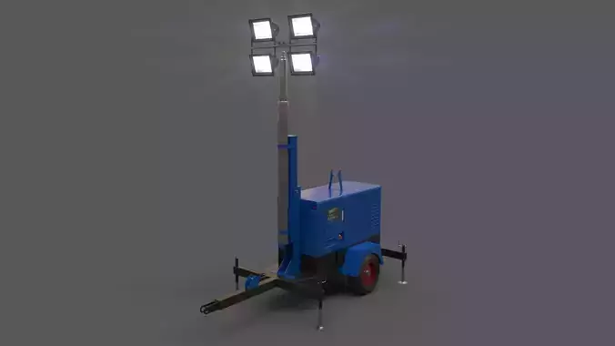 PBR Mobile Light Tower Generator A - Blue  Low-poly 3D model