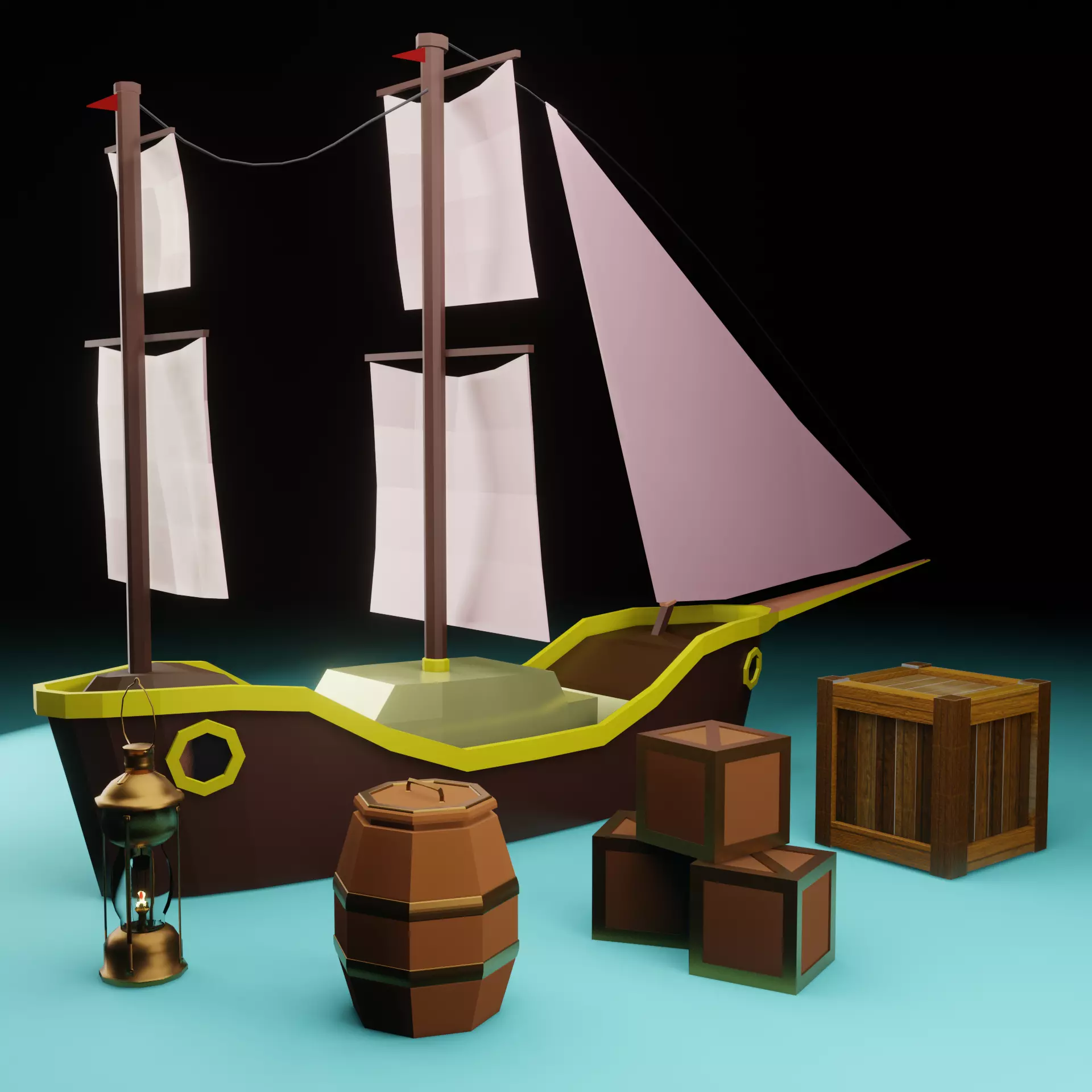 Ship Collection pirate Low-poly 3D model_0