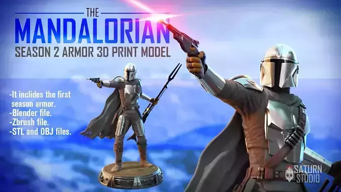 The mandalorian 3d print model star wars statue holding gun 3D print model