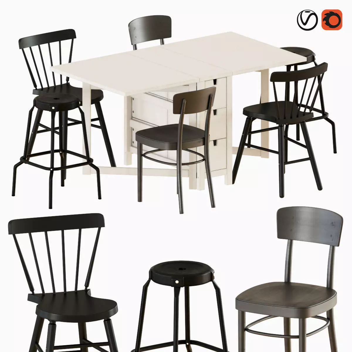 NORDEN GATELEG table and Chairs 3D model_0