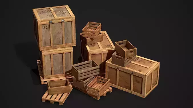 Wooden Crate and Container Packed Low-poly 3D model