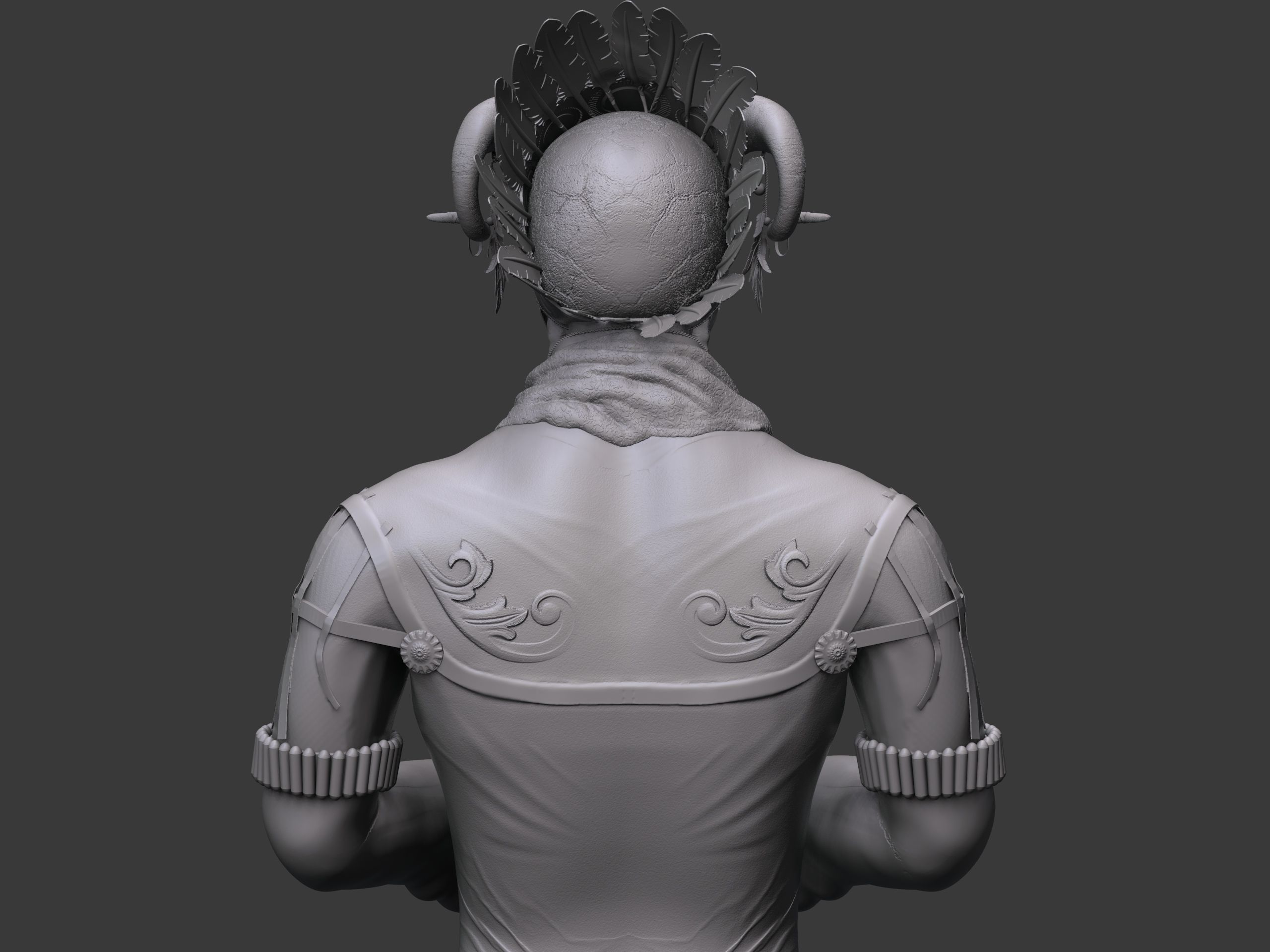 Shaman three skulls holding ball 3D print model_6