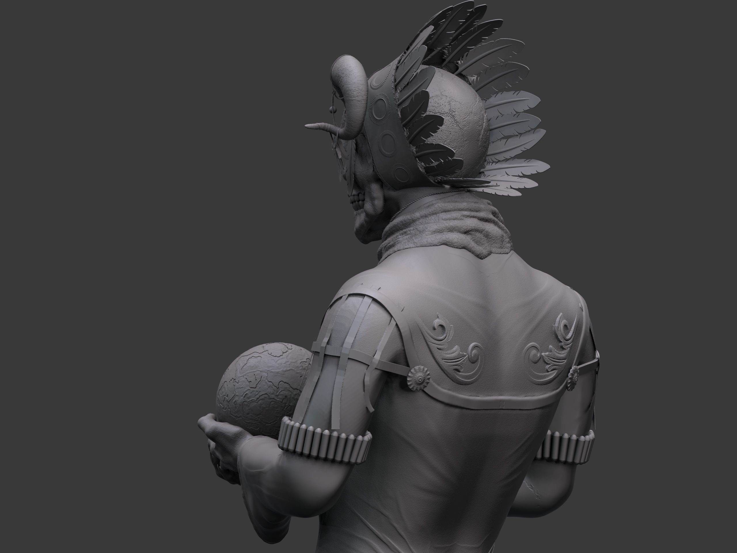 Shaman three skulls holding ball 3D print model_7