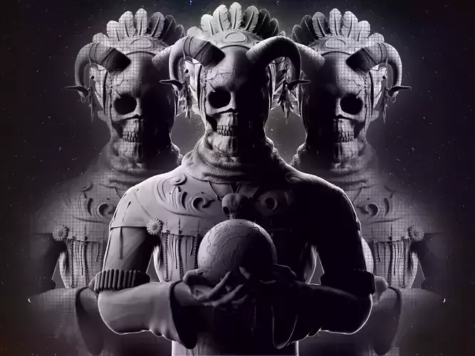 Shaman three skulls holding ball