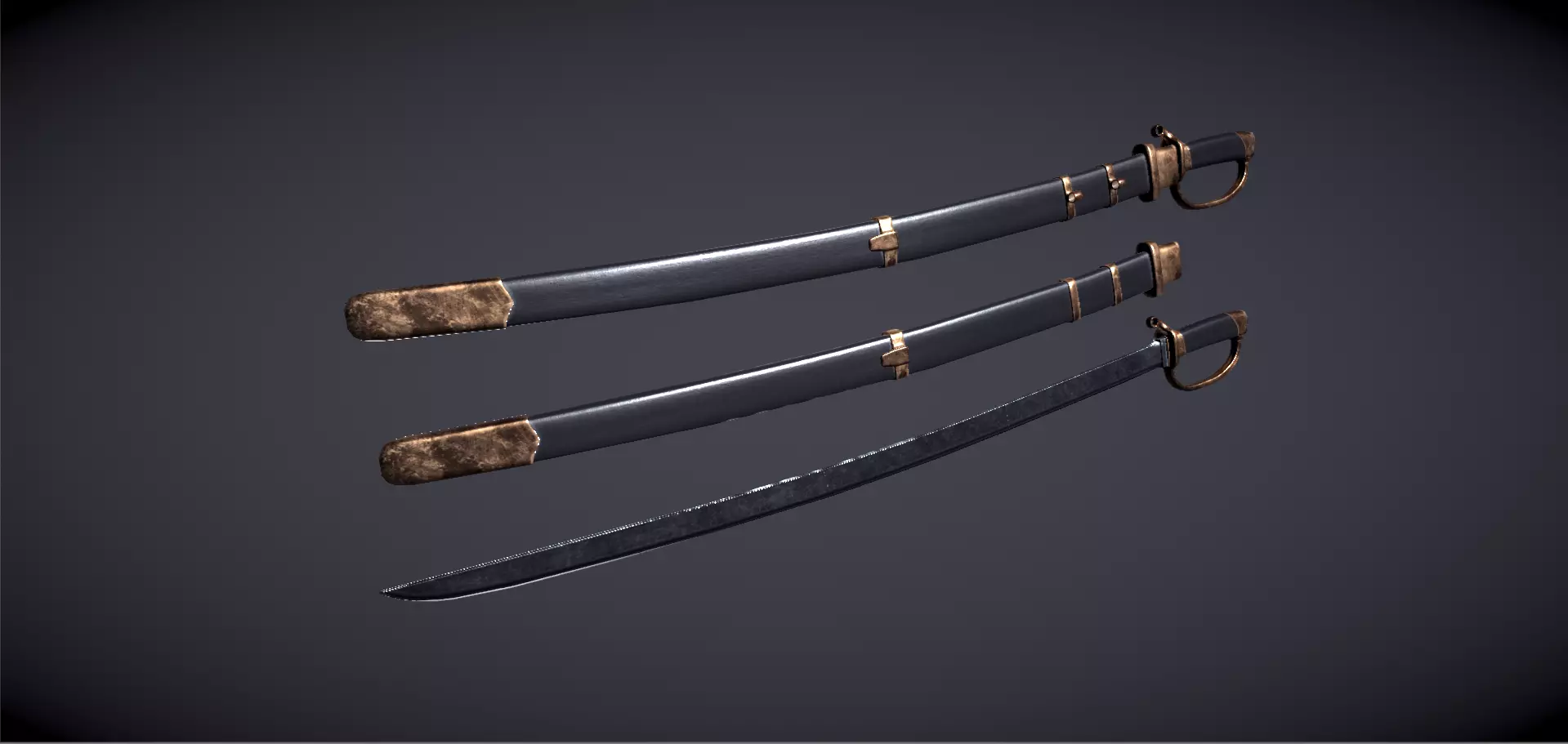 Sabre three swords Low-poly 3D model_0