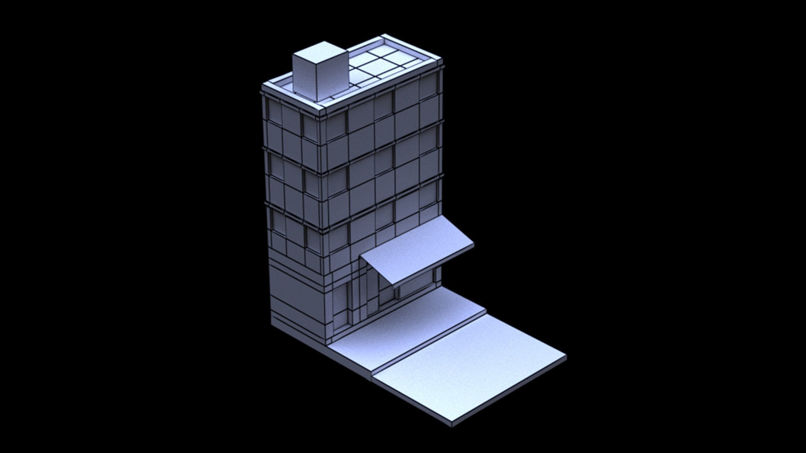 single building and with shopping Free low-poly 3D model_1