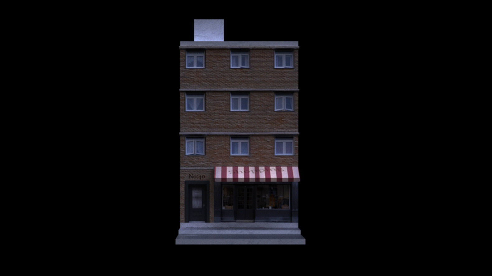 single building and with shopping Free low-poly 3D model_4