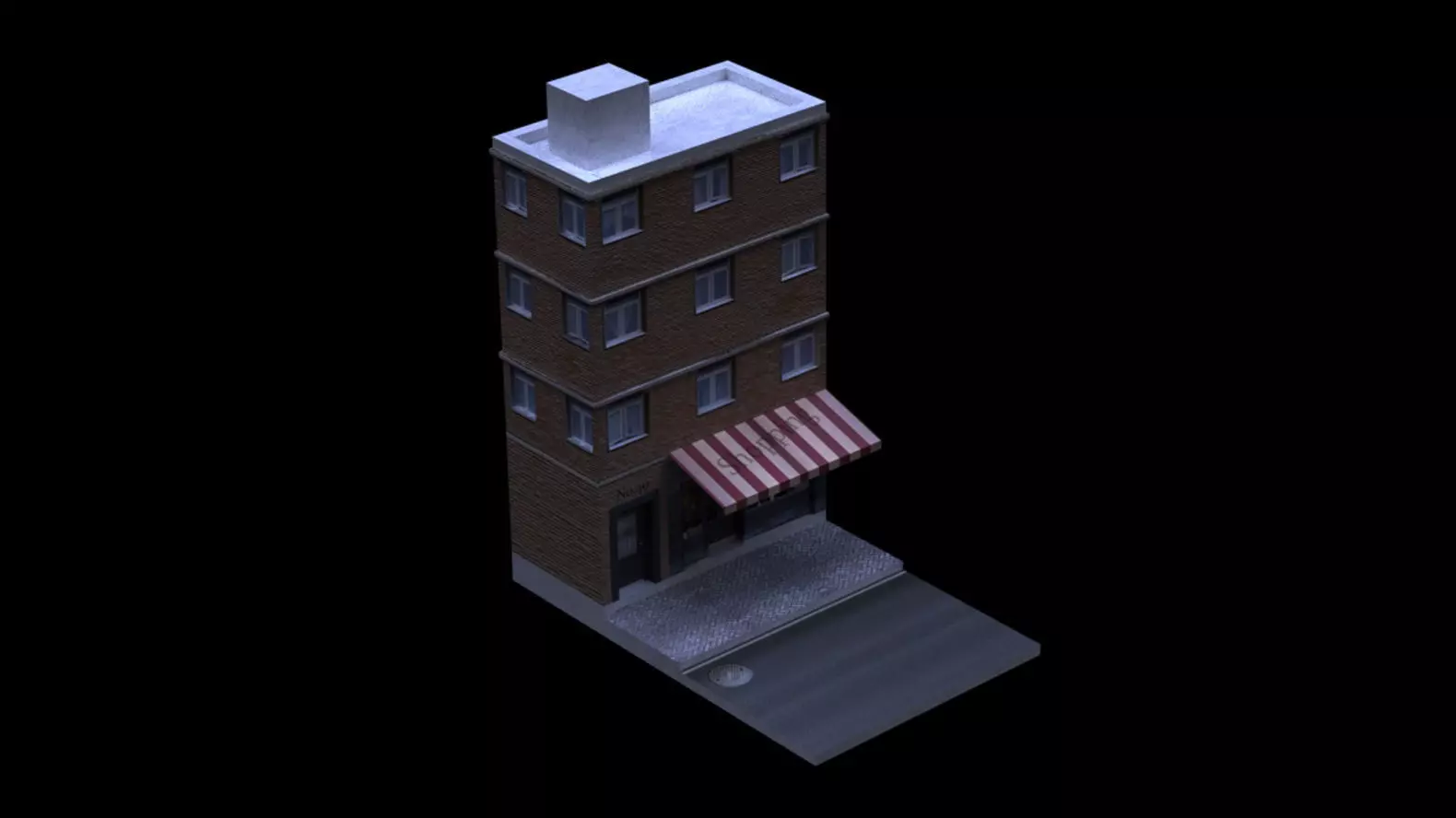 single building and with shopping Free low-poly 3D model_0