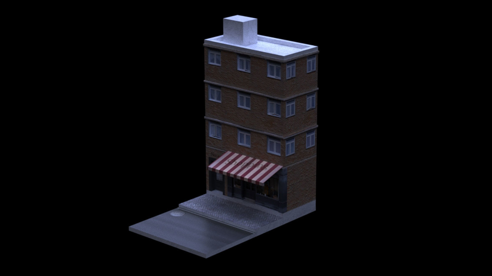 single building and with shopping Free low-poly 3D model_2