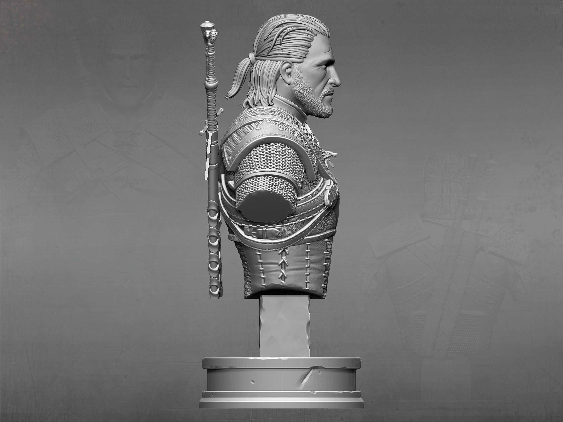 Witcher bust 3D print model_2
