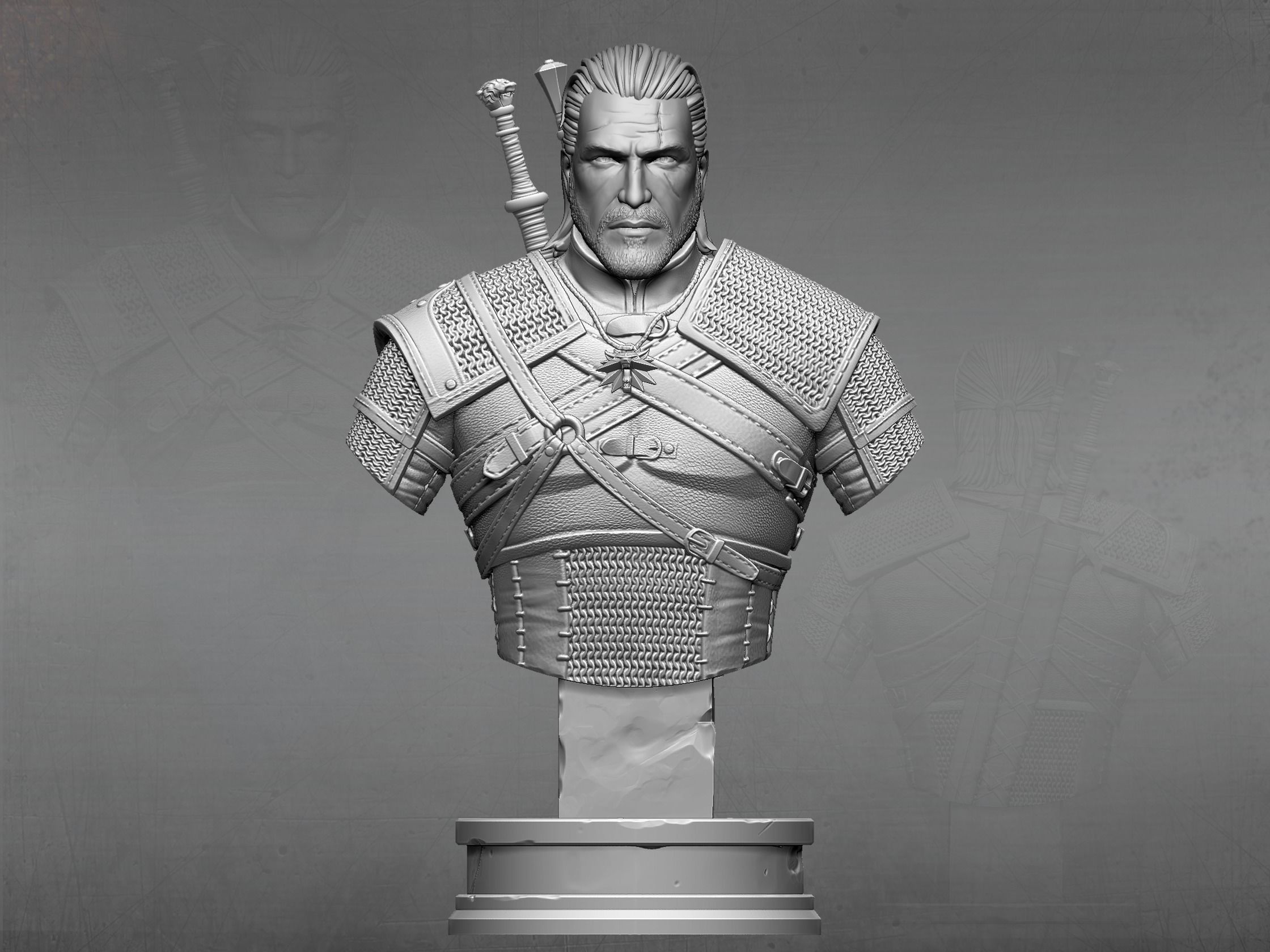 Witcher bust 3D print model_1