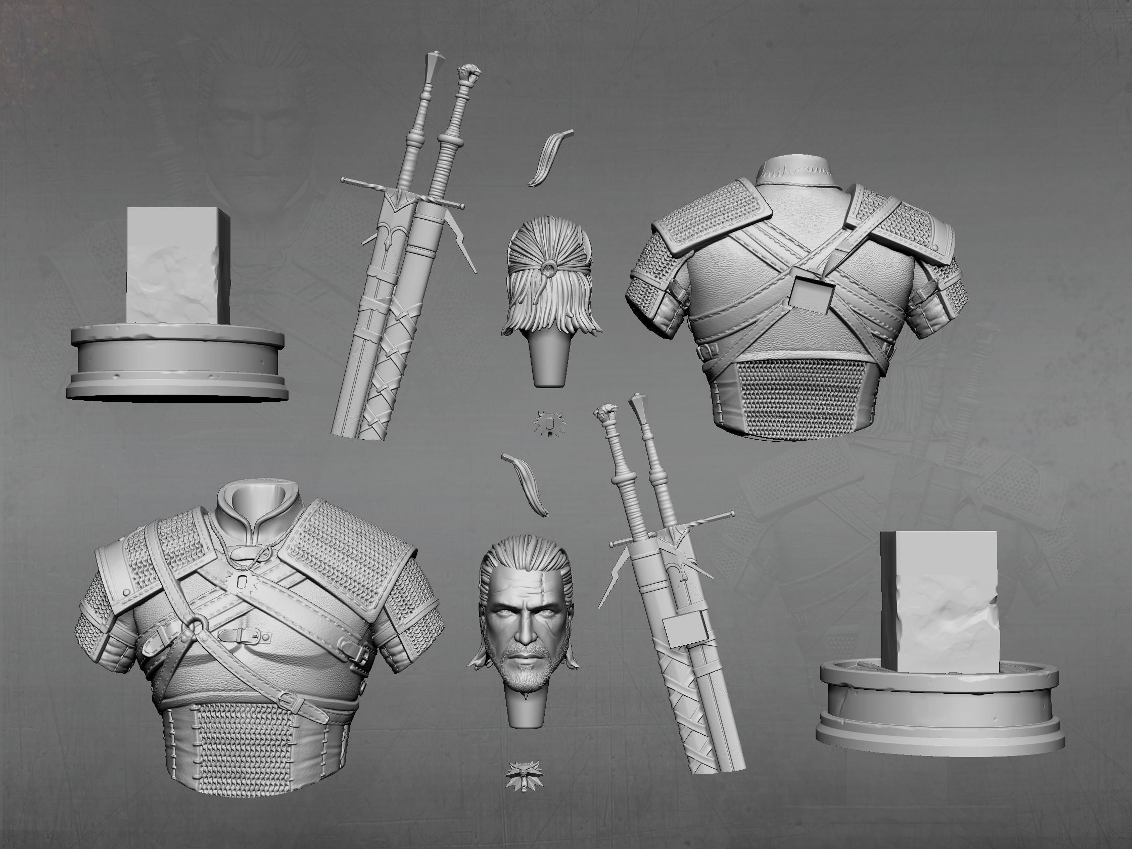 Witcher bust 3D print model_19