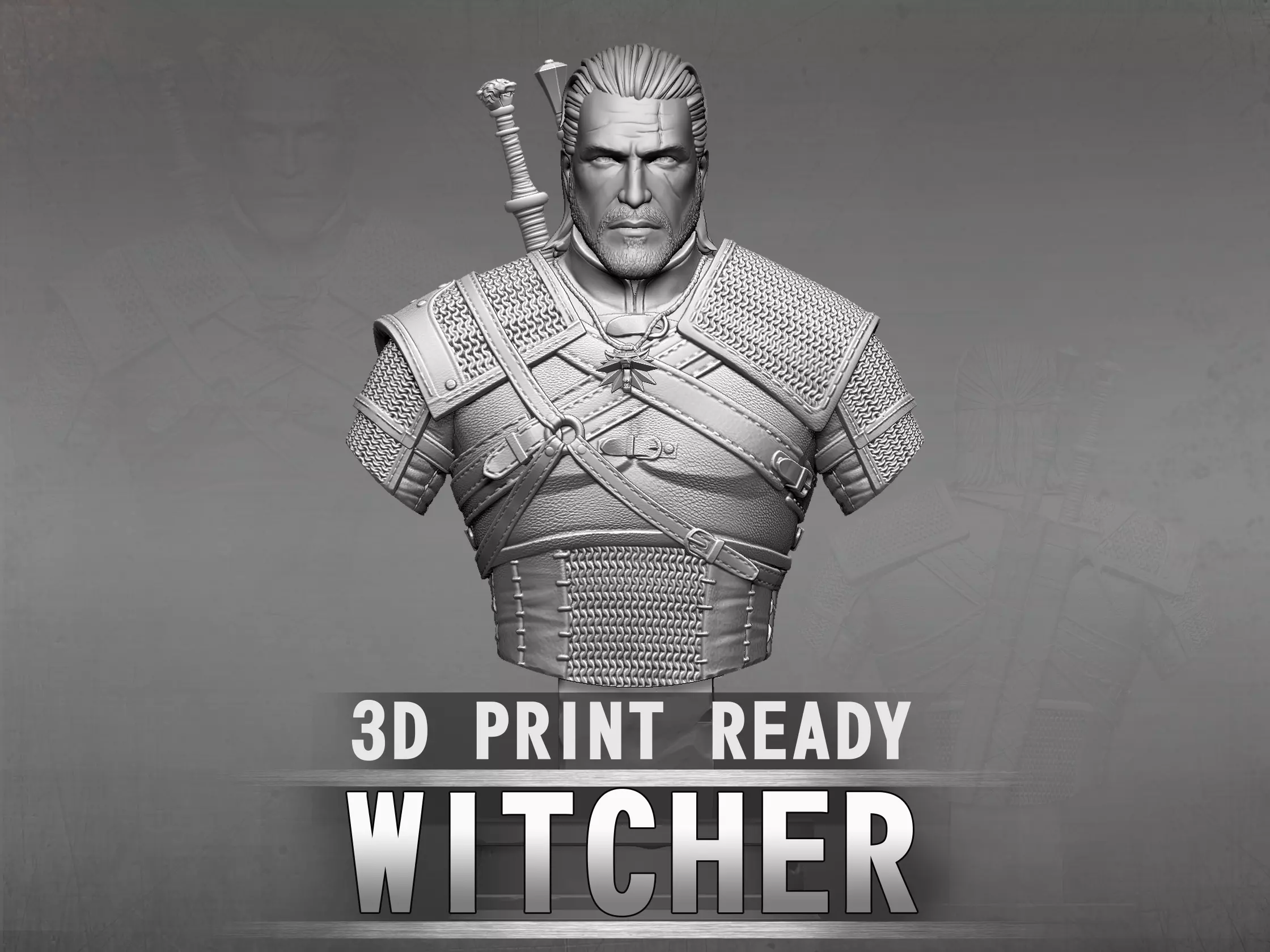 Witcher bust 3D print model_0
