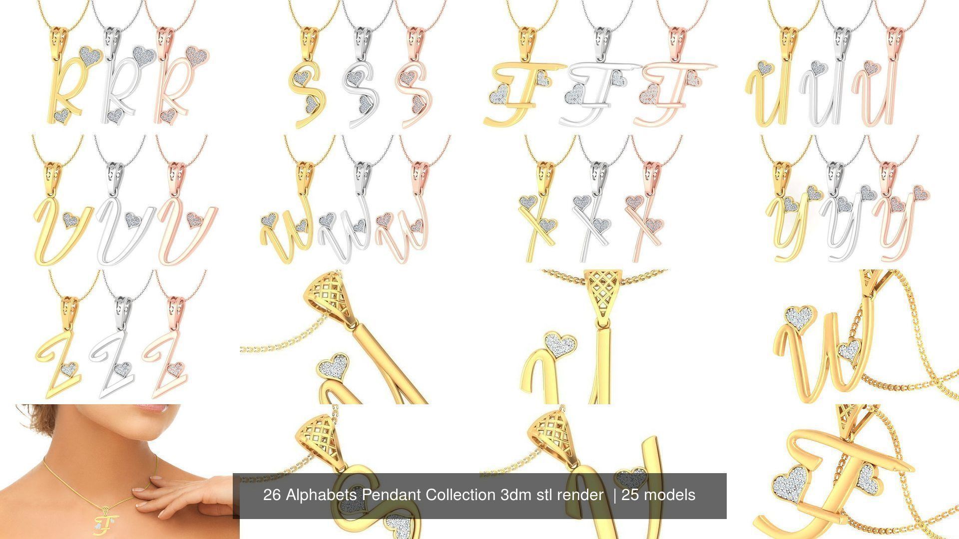 26 Alphabets Pendant Collection 3dm stl render  _2