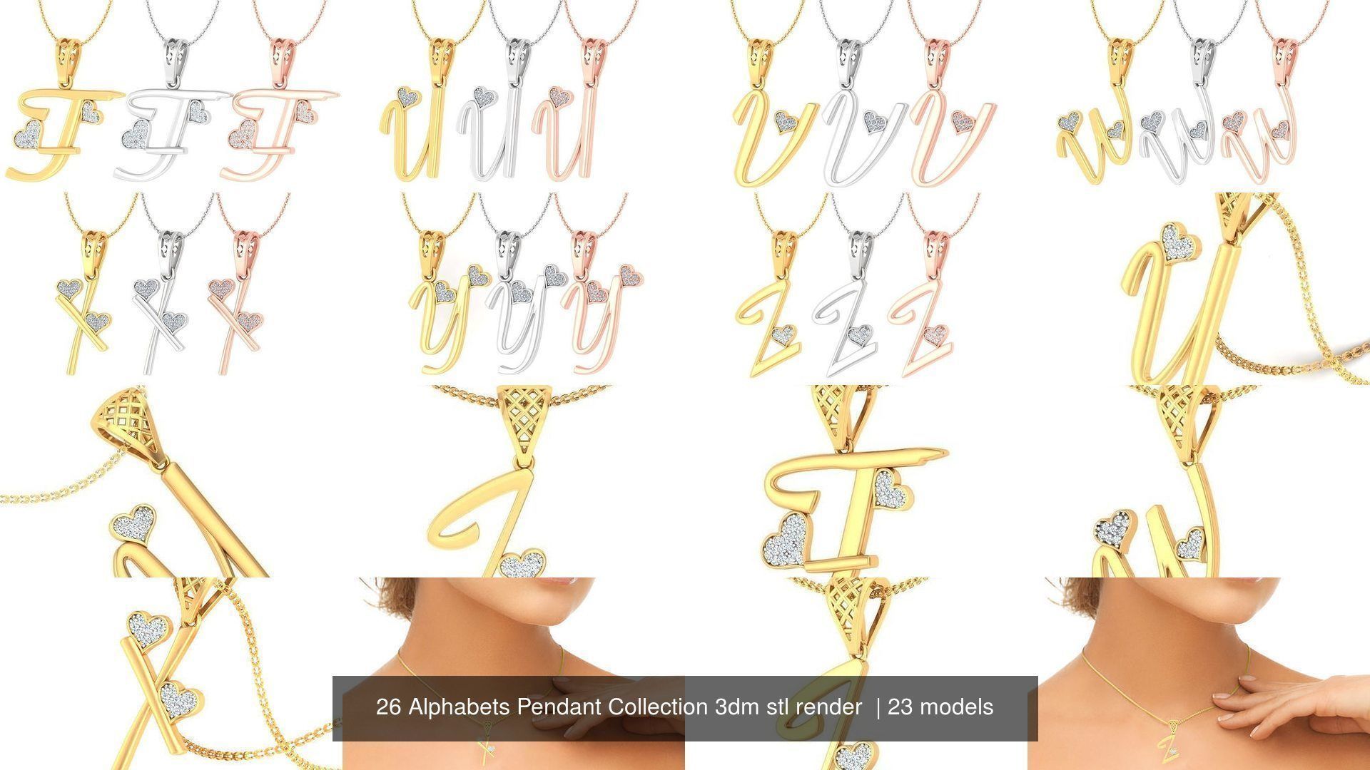 26 Alphabets Pendant Collection 3dm stl render  _4