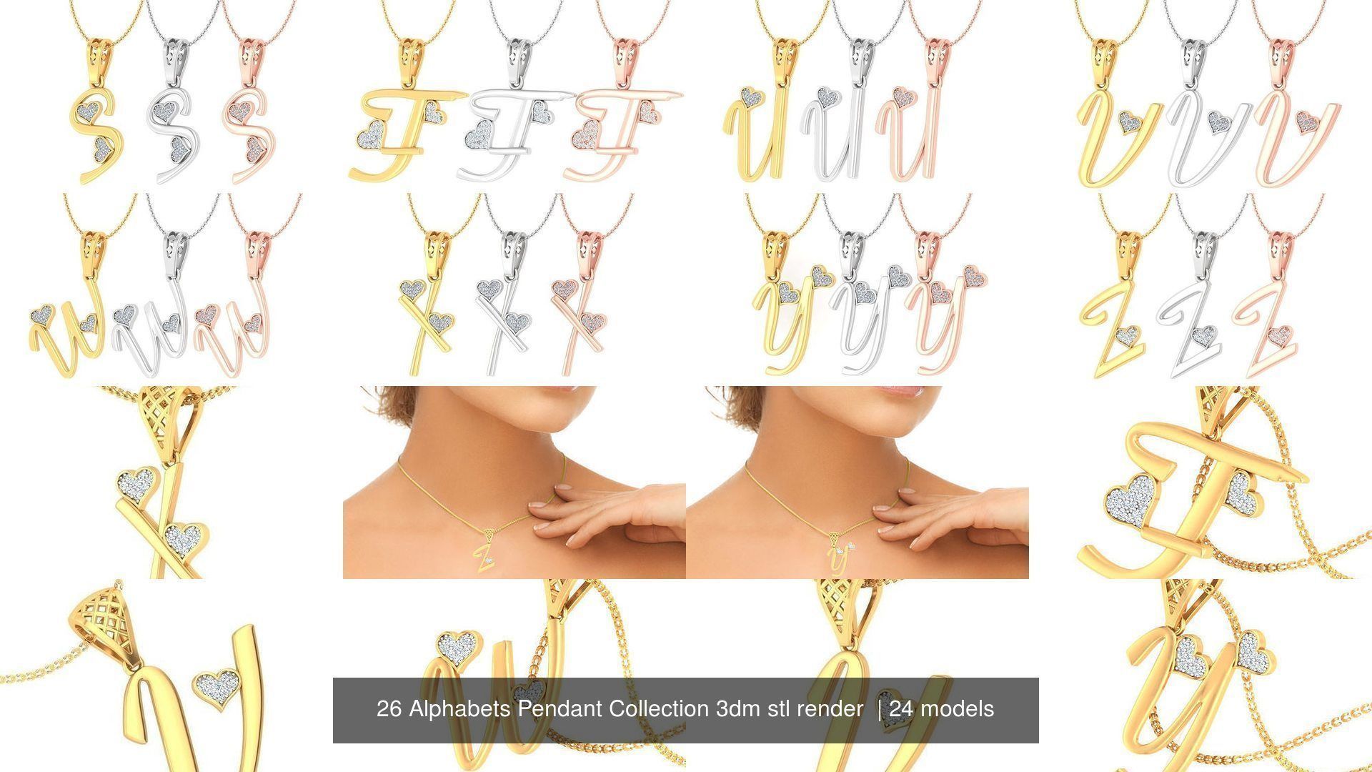 26 Alphabets Pendant Collection 3dm stl render  _3