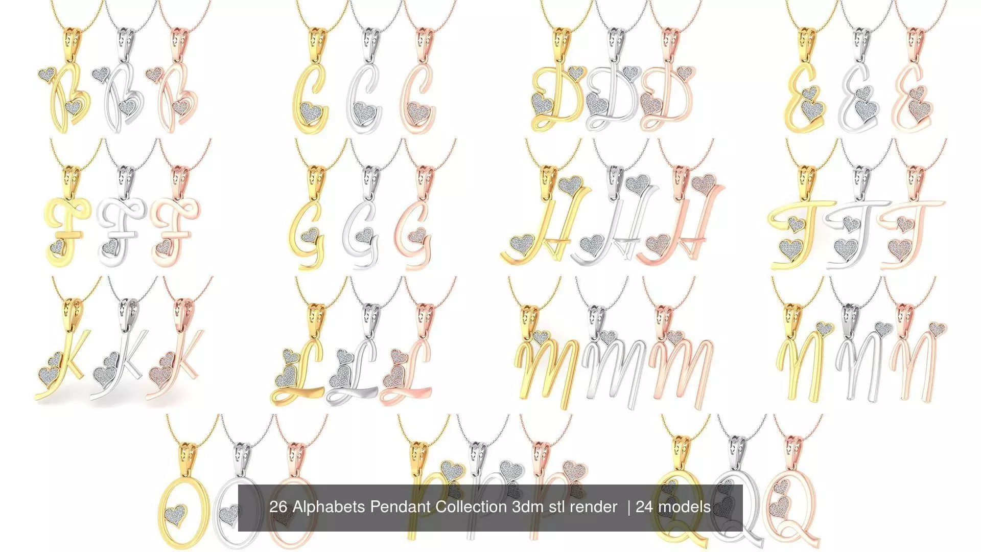 26 Alphabets Pendant Collection 3dm stl render  _0