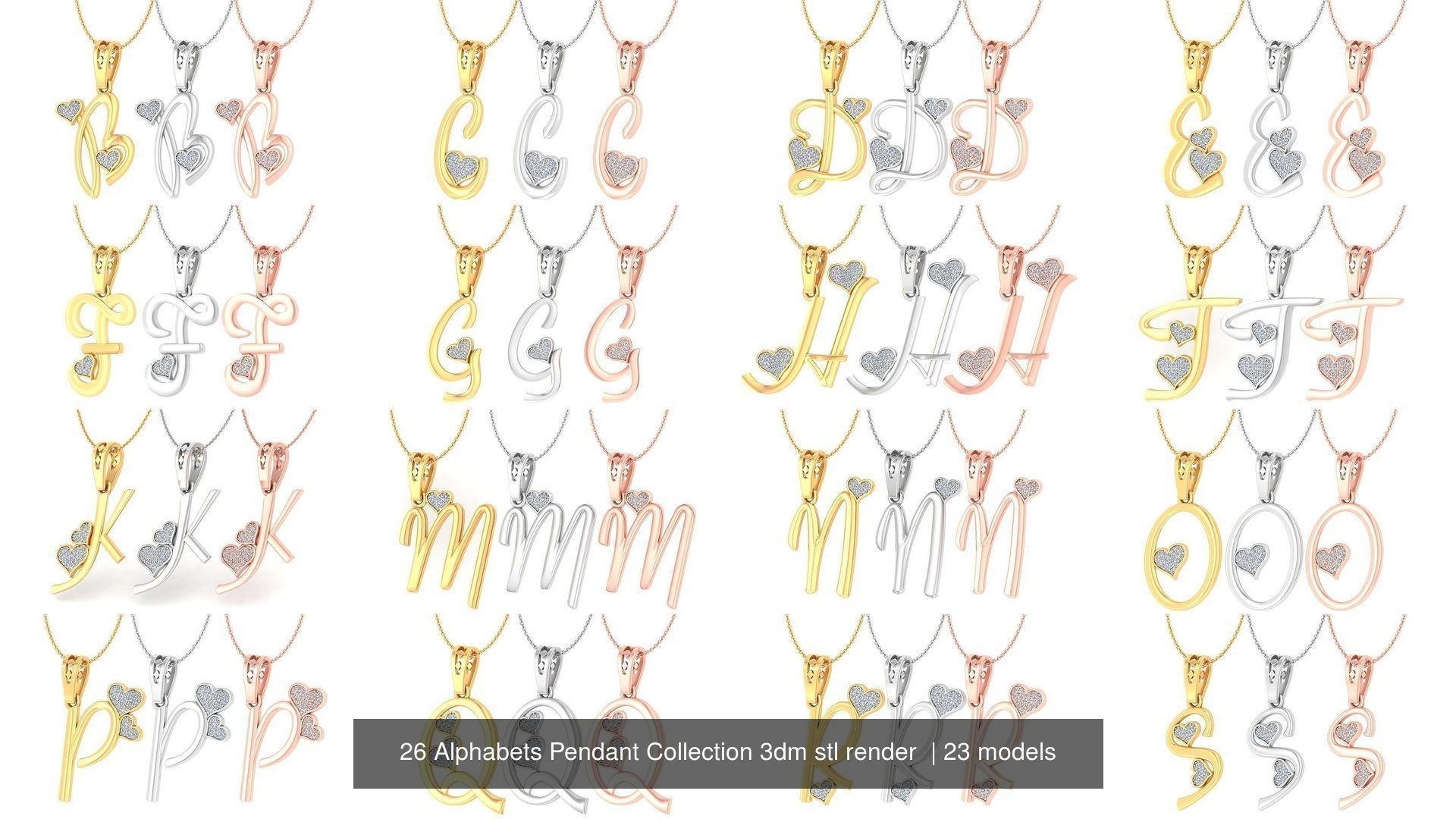 26 Alphabets Pendant Collection 3dm stl render  _1