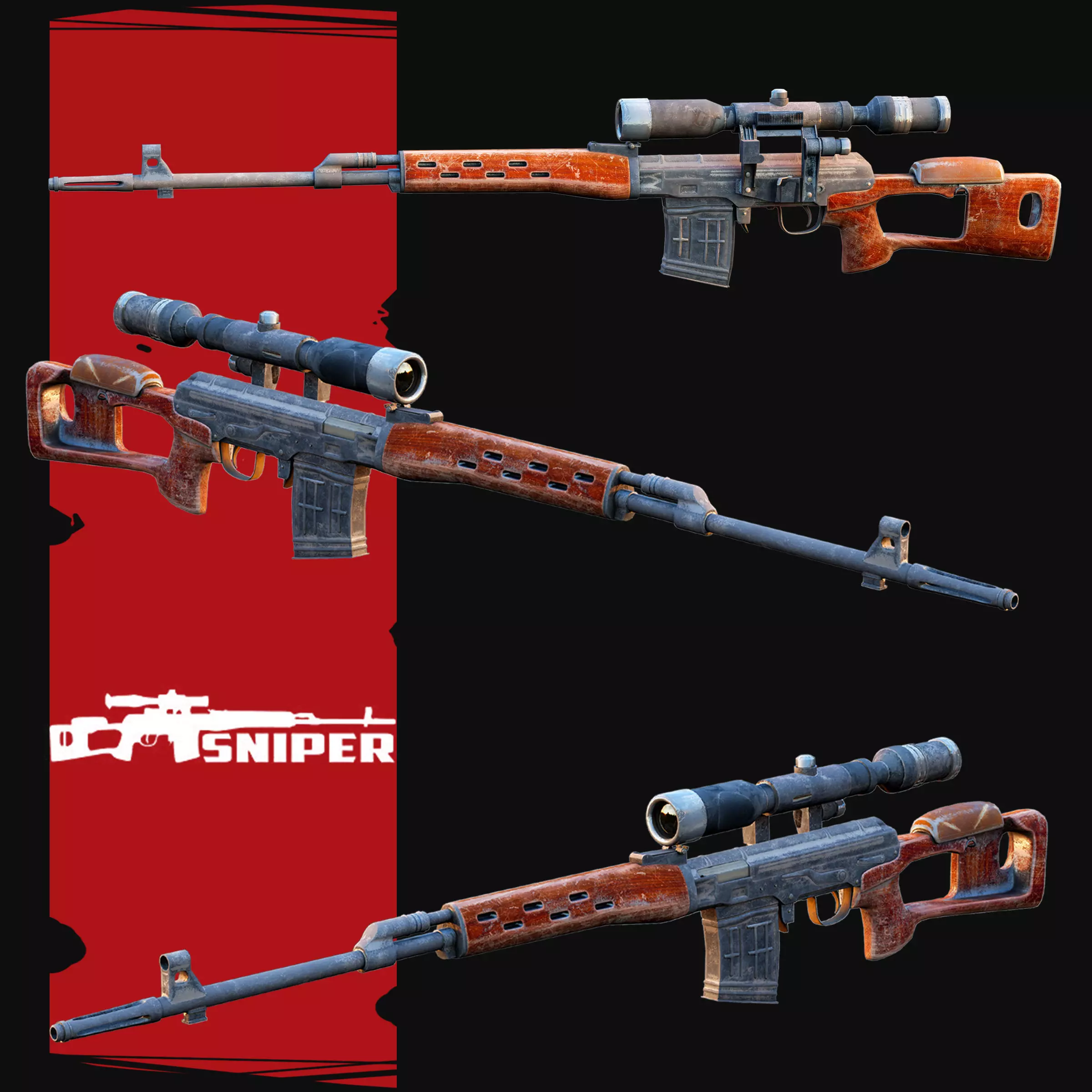 Draganov Sniper Low-poly 3D model_0