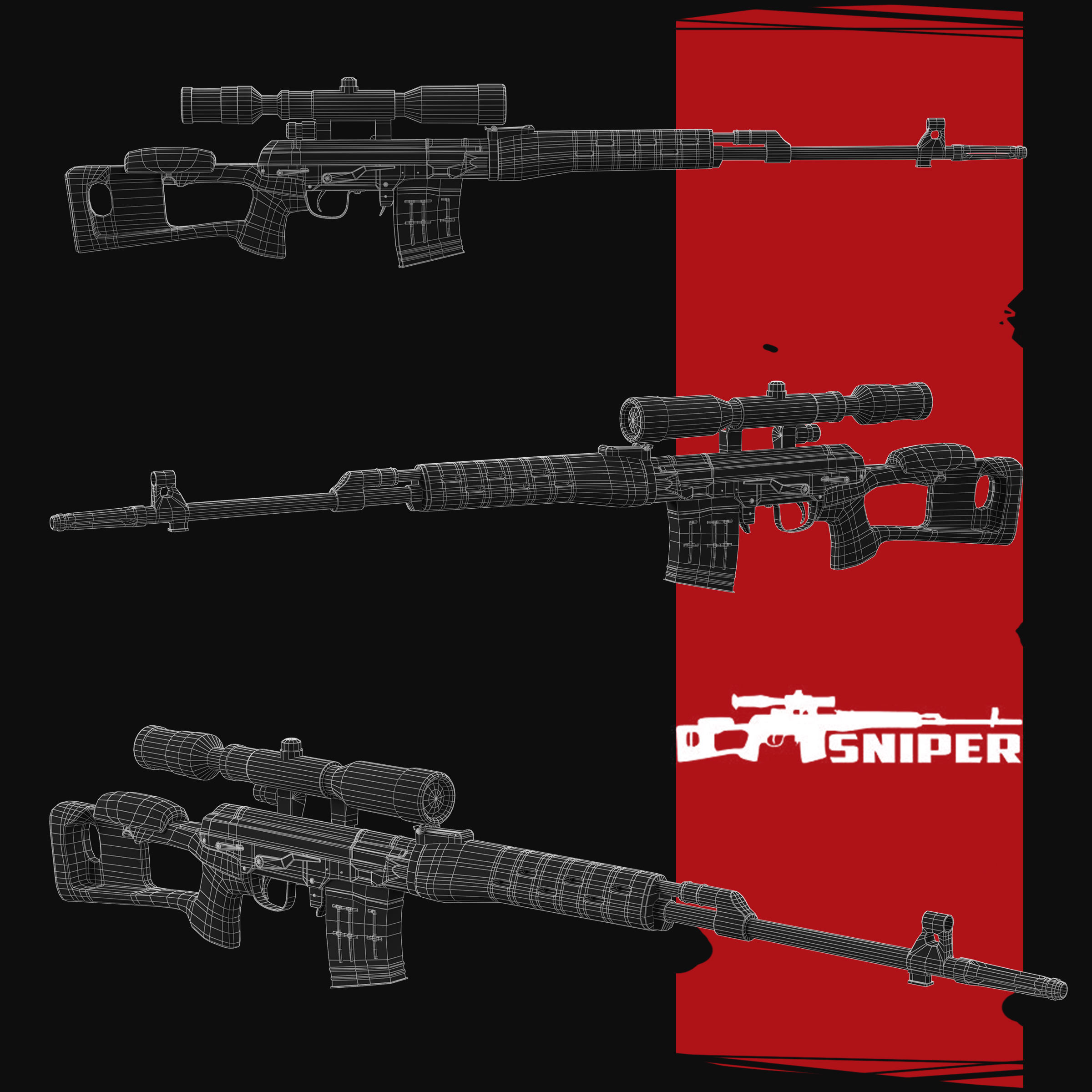 Draganov Sniper Low-poly 3D model_3