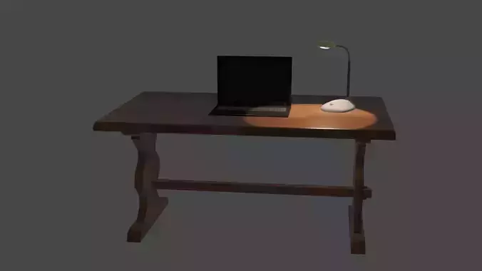 Desktop desk with laptop and lamp