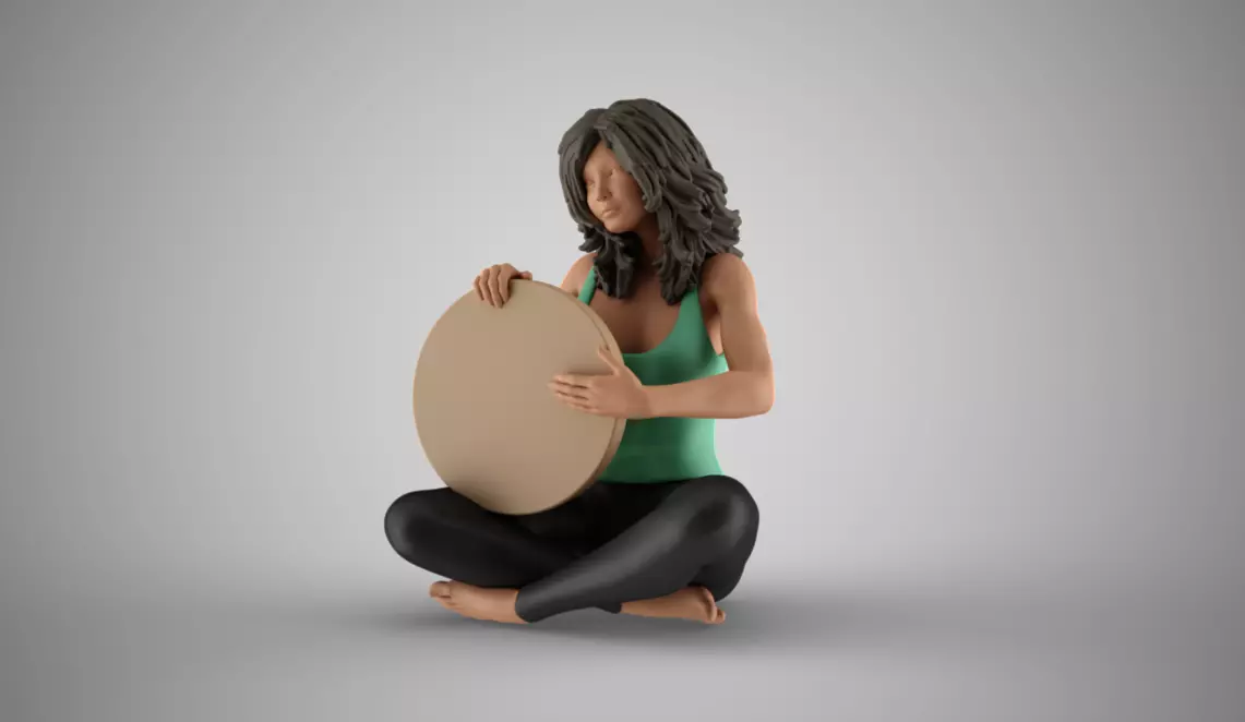 Woman Rhythm Solo with Frame Drum 3D print model