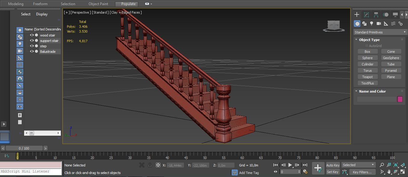 Wooden Stairs  Low-poly 3D model_1