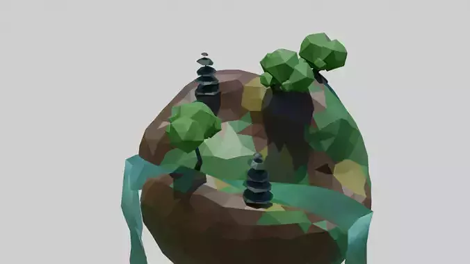 Isometric Low Poly Island With Trees