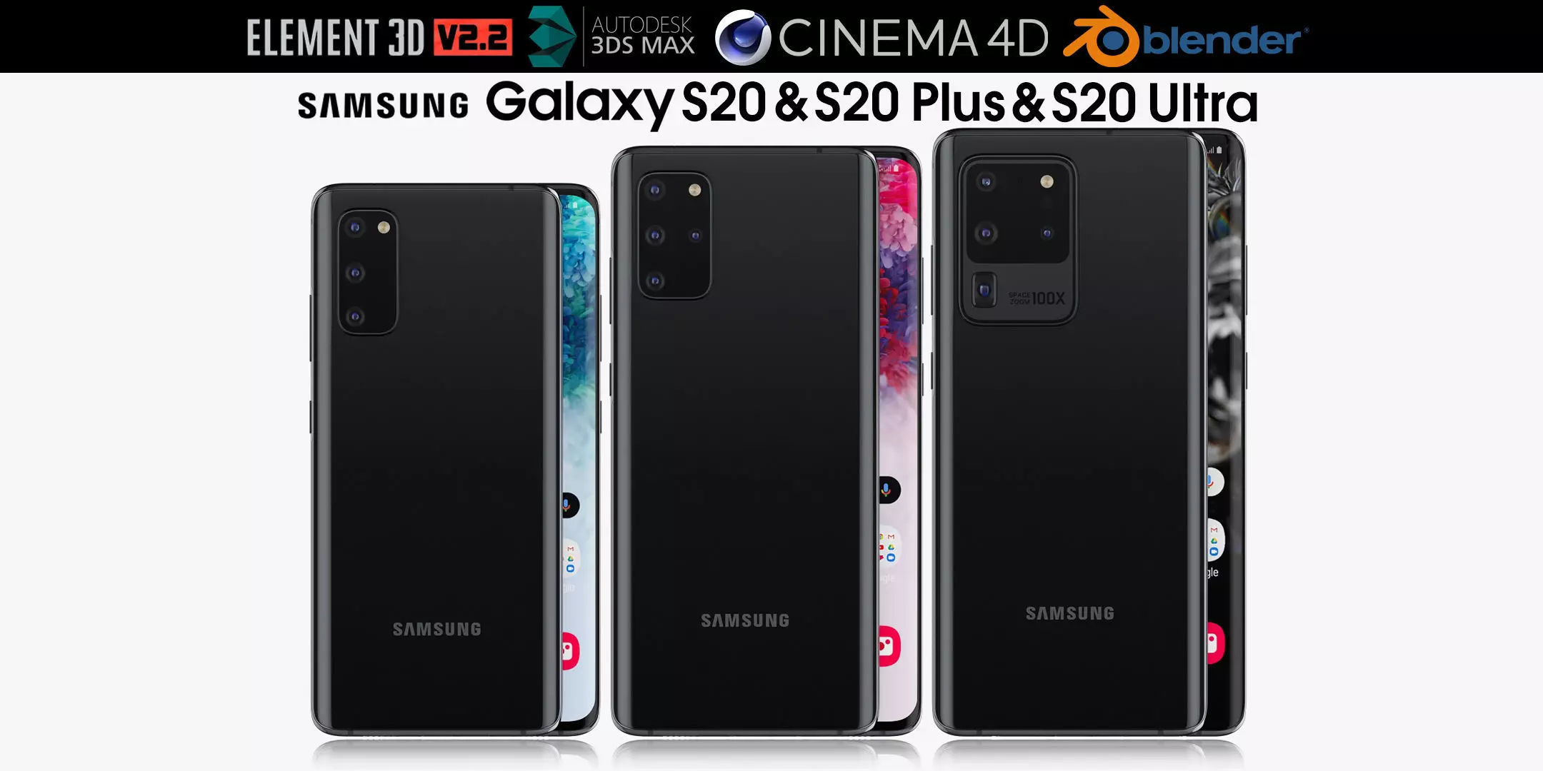 Samsung Galaxy S20 and S20 Plus and S20 5G Ultra cosmic black 3D model_0