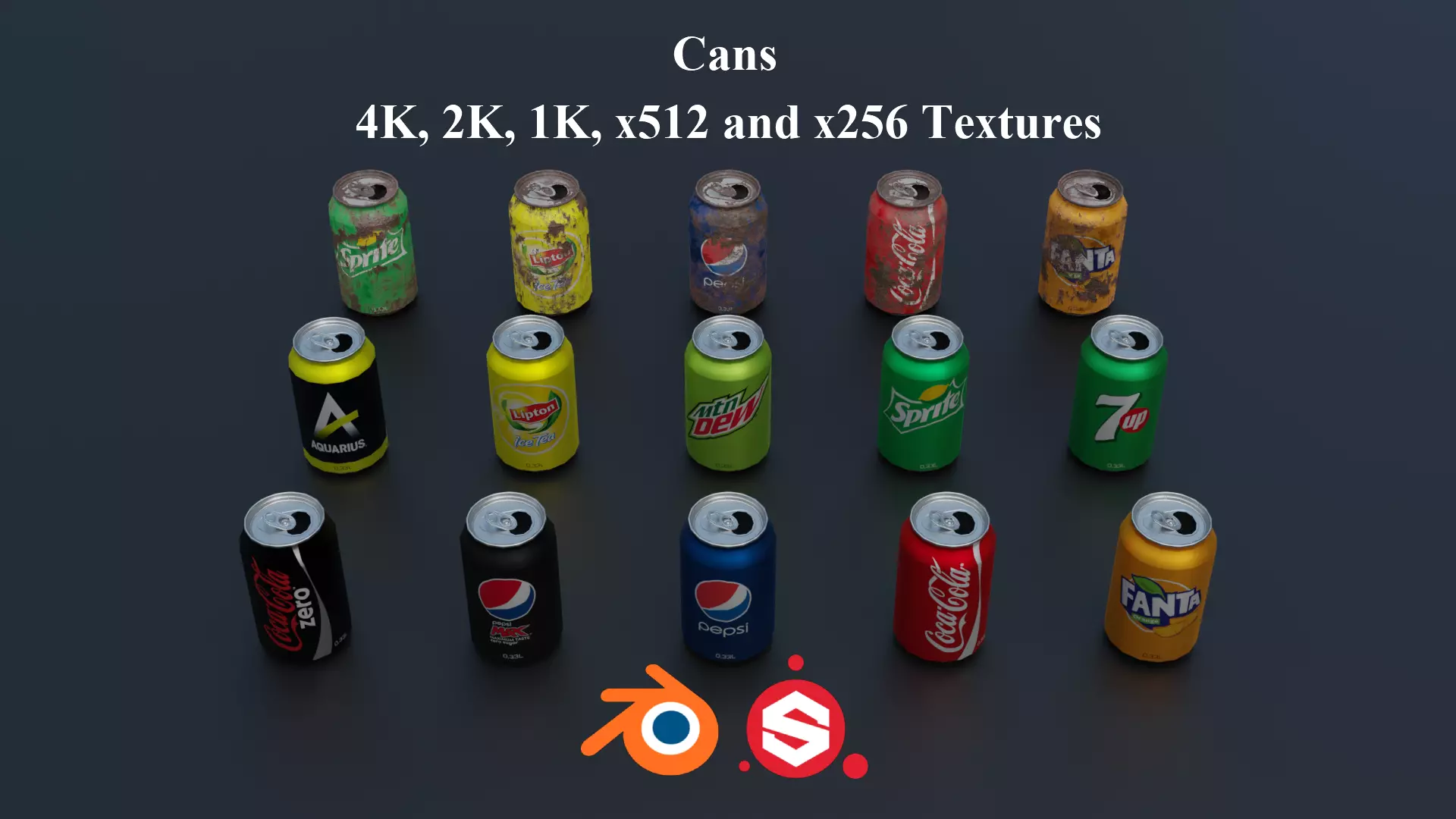 Soda Cans Open PBR Low-poly 3D model