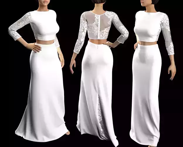 Stylish Designer Women Godet Skirt  3D Model 3D model
