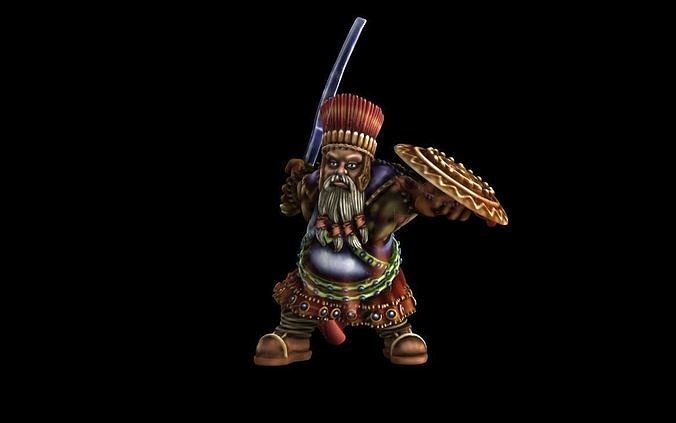 Dwarf animated character holding sword 3D print model
