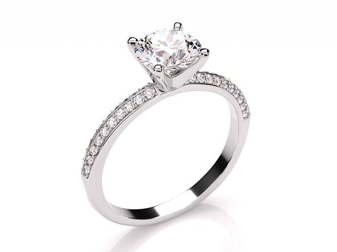 Round Cut Twist Diamond Pave Engagement Ring Platinum 3D print model