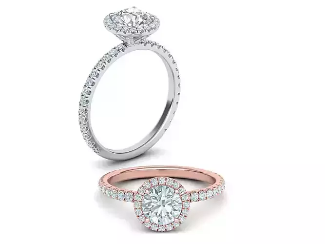 Halo Engagement ring with 1ct round stone 3dmodel 3D print model